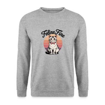 Feline Fine – Retro Sunset Cat - Unisex Pullover - Weißgrau meliert - Vorne - Alina (178cm) & Michal (187cm)