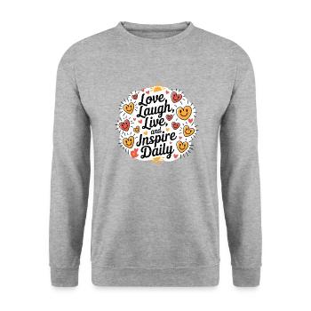 Aimez, riez, vivez et inspirez au quotidien - Sweat-shirt Unisexe - gris chiné - Devant - Alina (178cm) & Michal (187cm)