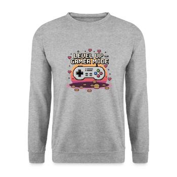 Level Up – Gamer Mode - Unisex Pullover - Weißgrau meliert - Vorne - Alina (178cm) & Michal (187cm)
