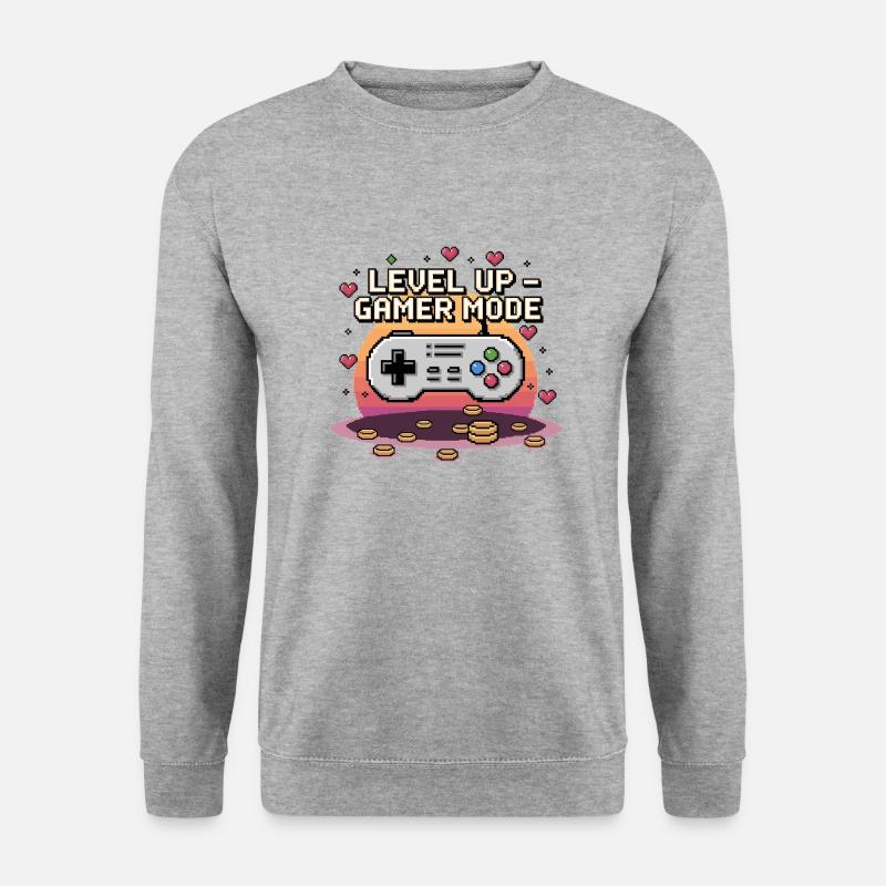 Level Up – Gamer Mode - Unisex Pullover - Weißgrau meliert