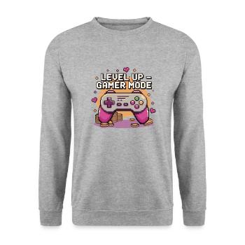 Montée de niveau – Mode joueur - Sweat-shirt Unisexe - gris chiné - Devant - Alina (178cm) & Michal (187cm)