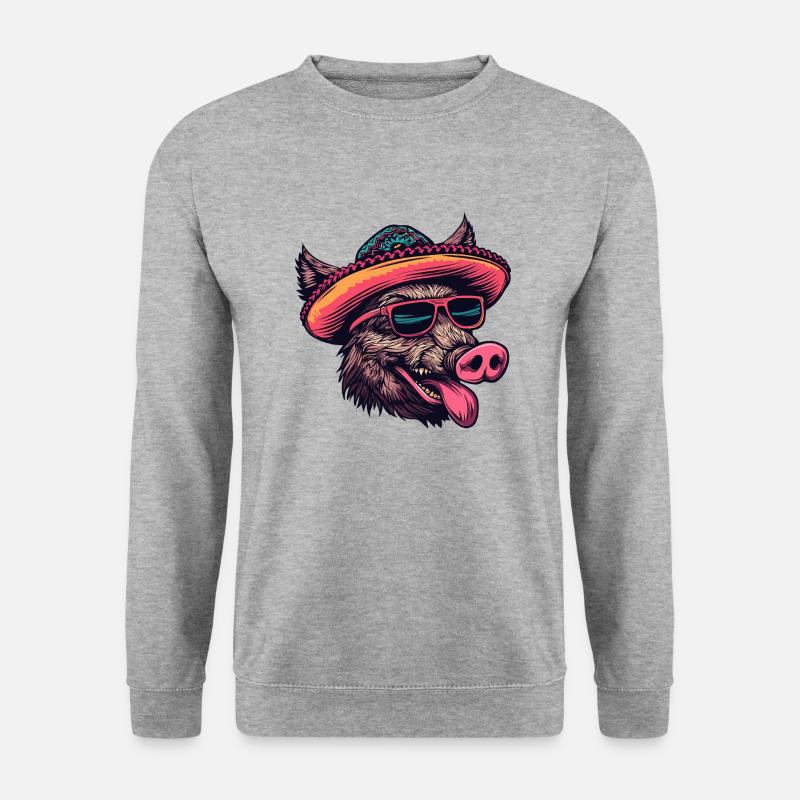 Wildschwein Sombrero - Unisex Pullover - Weißgrau meliert