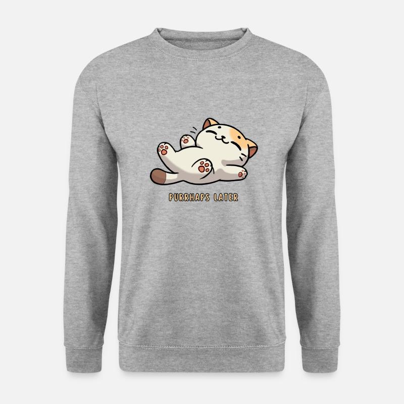 Purrhaps Later – Lustige faule Katze mit Spruch - Unisex Pullover - Weißgrau meliert