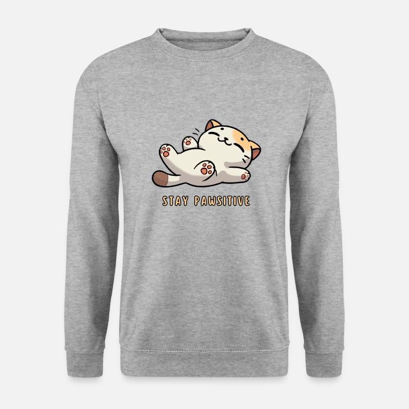 Stay Pawsitive – Süße Katze mit Spruch - Unisex Pullover - Weißgrau meliert