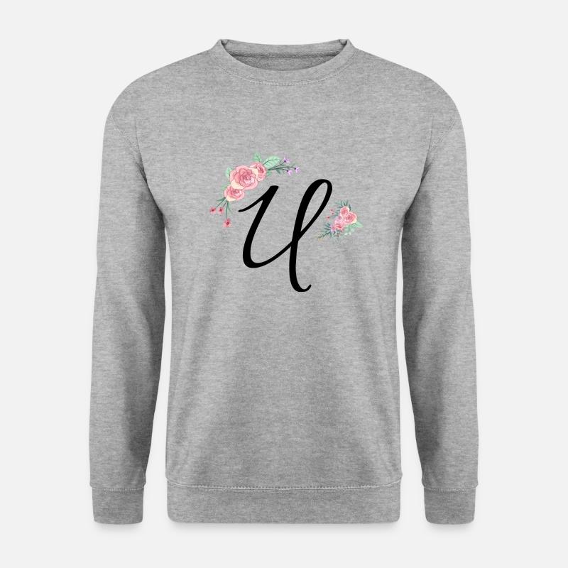 Buchstabe u Blumen - Unisex Pullover - Weißgrau meliert