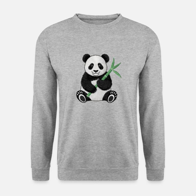 Bestickter Panda - Unisex Pullover - Weißgrau meliert