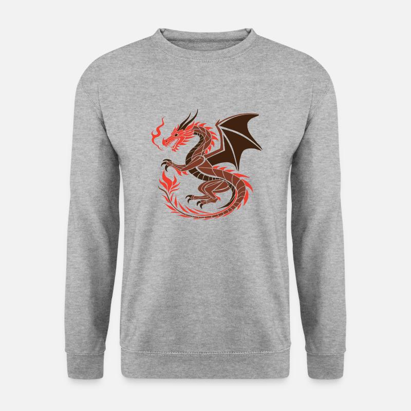 Roter Drache - Fantasy Kunst - Unisex Pullover - Weißgrau meliert