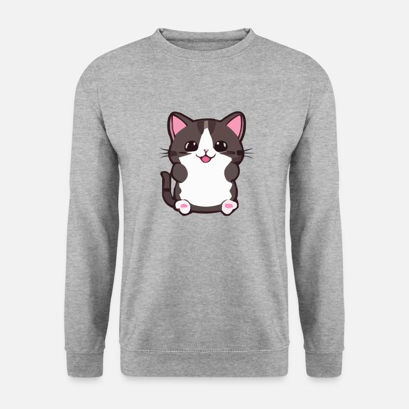 Katze Comic - Unisex Pullover - Weißgrau meliert