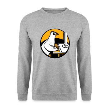 Taube arbeitet Büro Computer Tatsatur Maus Gamer - Unisex Pullover - Weißgrau meliert - Vorne - Alina (178cm) & Michal (187cm)