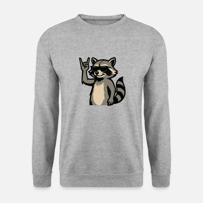 Cooler Waschbär mit Sonnenbrille. - Unisex Pullover - Weißgrau meliert