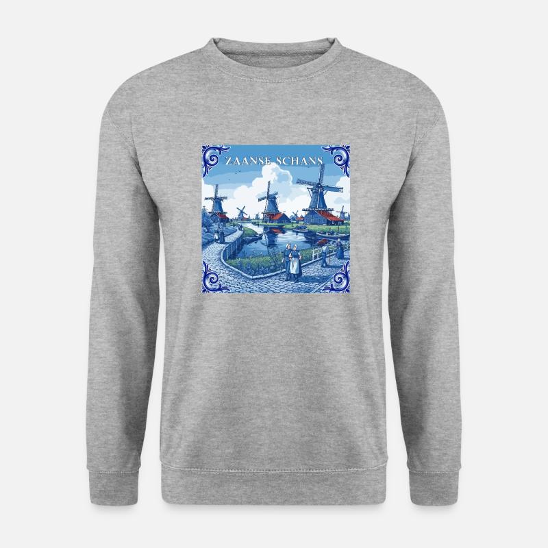 Zaanse Schans Delfter Blau - Unisex Pullover - Weißgrau meliert