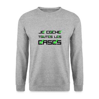JE COCHE TOUTES LES CASES ! (amour,succès) noir - Sweat-shirt Unisexe - gris chiné - Devant - Alina (178cm) & Michal (187cm)