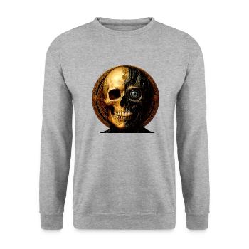 Cyber Punk Schädel - Unisex Pullover - Weißgrau meliert - Vorne - Alina (178cm) & Michal (187cm)