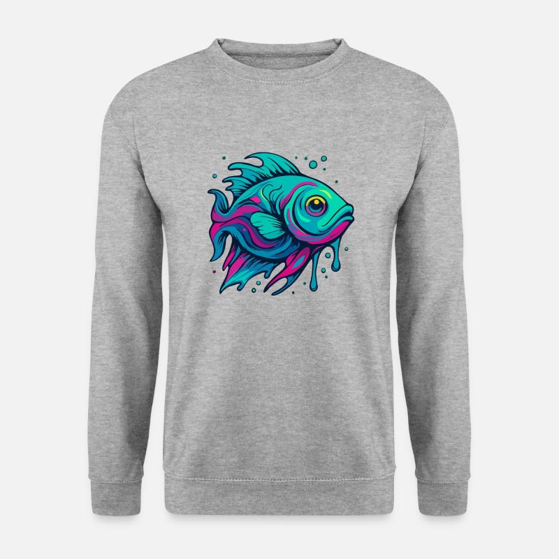Neon Fisch - Unisex Pullover - Weißgrau meliert