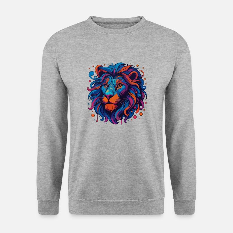 Neon Löwe - Unisex Pullover - Weißgrau meliert
