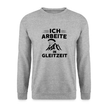 ICH ARBEITE IN GLEITZEIT - Schwarzes Design - Unisex Pullover - Weißgrau meliert - Vorne - Alina (178cm) & Michal (187cm)