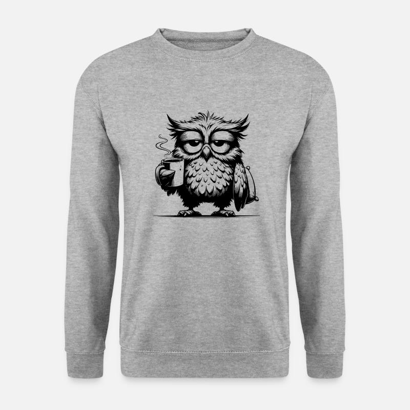 Funny Tired Comic Owl with Coffee Deficit - Unisex Sweatshirt - salt & pepper