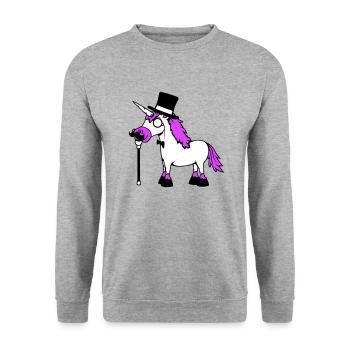 Einhorn Sir Gentleman Mr. reich Monokel Zylinder - Unisex Pullover - Weißgrau meliert - Vorne - Alina (178cm) & Michal (187cm)