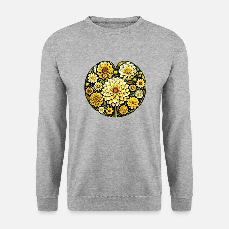 Retro Dahlia Herz Blumige Liebe - Unisex Pullover - Weißgrau meliert