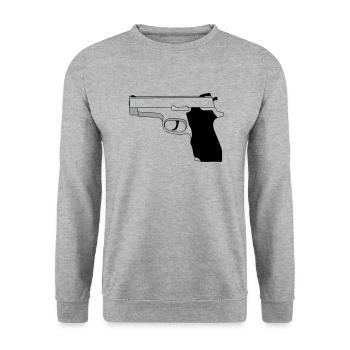 Pistole - Unisex Pullover - Weißgrau meliert - Vorne - Alina (178cm) & Michal (187cm)