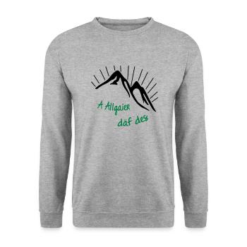 A Allgaier däf des | Allgäu Tassen & Zubehör - Unisex Pullover - Weißgrau meliert - Vorne - Alina (178cm) & Michal (187cm)