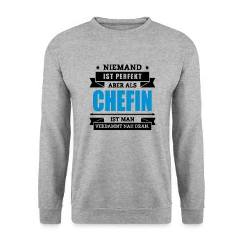 Funshirt Chefin - Unisex Pullover - Weißgrau meliert - Vorne - Alina (178cm) & Michal (187cm)
