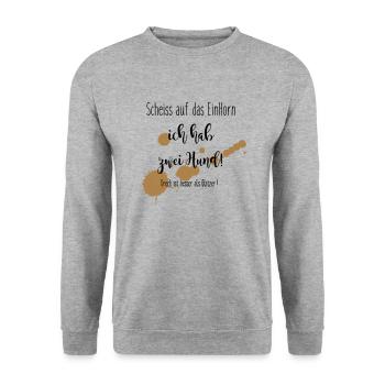 ein Horn - zwei Hund - Unisex Pullover - Weißgrau meliert - Vorne - Alina (178cm) & Michal (187cm)