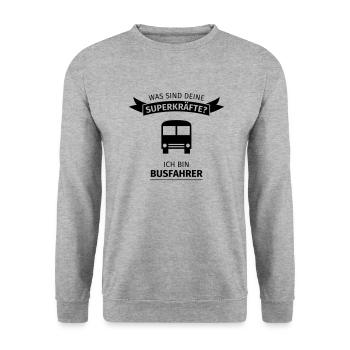 Busfahrer - Was sind deine Superkräfte - Unisex Pullover - Weißgrau meliert - Vorne - Alina (178cm) & Michal (187cm)