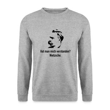 Nietzsche: Hat man mich verstanden? - Unisex Pullover - Weißgrau meliert - Vorne - Alina (178cm) & Michal (187cm)