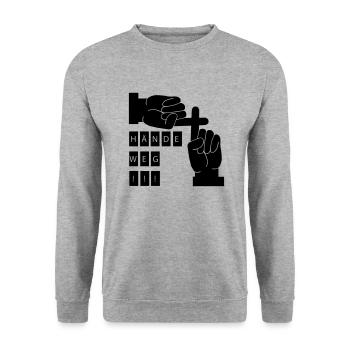 Finger weg - Unisex Pullover - Weißgrau meliert - Vorne - Alina (178cm) & Michal (187cm)