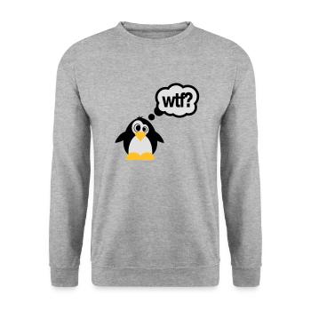 pinguine wtf - Unisex Pullover - Weißgrau meliert - Vorne - Alina (178cm) & Michal (187cm)