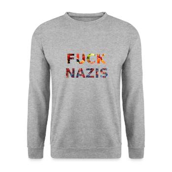 Fuck Nazis with Fruits - Unisex Pullover - Weißgrau meliert - Vorne - Alina (178cm) & Michal (187cm)