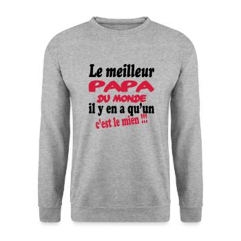 Le meilleur papa du monde c'est le mien !!! - Unisex Pullover - Weißgrau meliert - Vorne - Alina (178cm) & Michal (187cm)