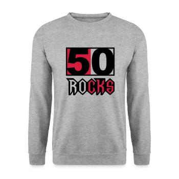Birthday 50 Rocks Geburtstag Fun - Unisex Pullover - Weißgrau meliert - Vorne - Alina (178cm) & Michal (187cm)