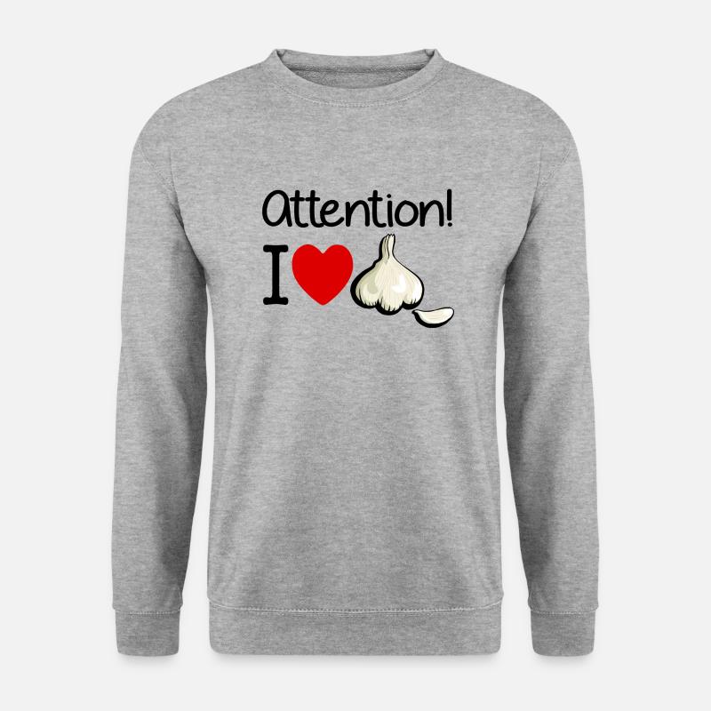 Knoblauch Achtung Kochen Geruch Geschenk - Unisex Pullover - Weißgrau meliert