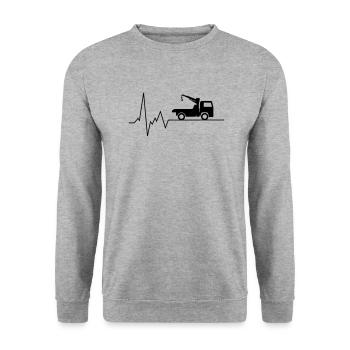 herzschlag abschleppwagen - Unisex Pullover - Weißgrau meliert - Vorne - Alina (178cm) & Michal (187cm)