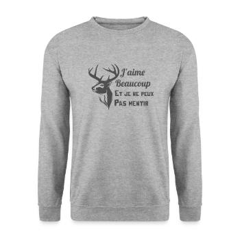 j'aime beaucoup et je ne peux pas mentir chasse - Sweat-shirt Unisexe - gris chiné - Devant - Alina (178cm) & Michal (187cm)