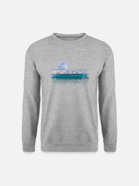 Meeresrauschen, Meer, Wellen, Mond - Unisex Pullover - Weißgrau meliert