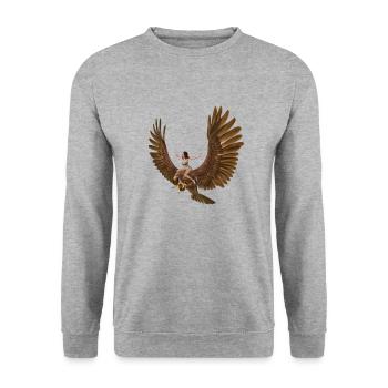 Frau mit riesigem Steinadler - Unisex Pullover - Weißgrau meliert - Vorne - Alina (178cm) & Michal (187cm)