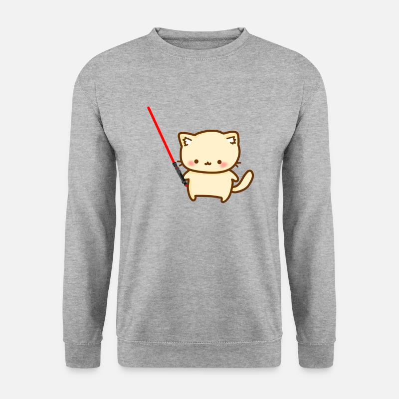 Sød kat med røde lyssværd - Unisex sweater - hvidgrå meleret