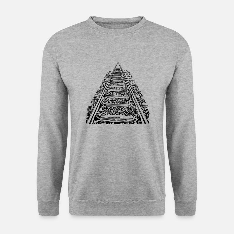 Gleise in den Horizont - Unisex Pullover - Weißgrau meliert