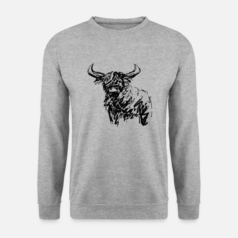 schottische Highlander-Tuschezeichnung - Unisex Pullover - Weißgrau meliert