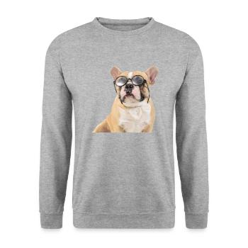 Bulldogge mit Brille - Unisex Pullover - Weißgrau meliert - Vorne - Alina (178cm) & Michal (187cm)