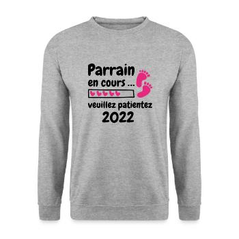 Homme Parrain 2022 Fête Des Pères Cadeau Parrain - Sweat-shirt Unisexe - gris chiné - Devant - Alina (178cm) & Michal (187cm)