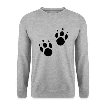 Tierspur Pfotenabdruck Tierfreund - Unisex Pullover - Weißgrau meliert - Vorne - Alina (178cm) & Michal (187cm)