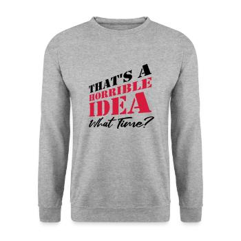 Spruch Lustig Schreckliche Idee - Unisex Pullover - Weißgrau meliert - Vorne - Alina (178cm) & Michal (187cm)