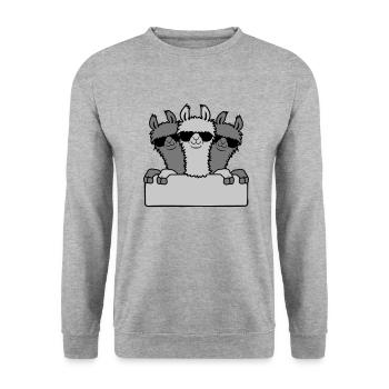 Lamas Freunde Team Schild - Unisex Pullover - Weißgrau meliert - Vorne - Alina (178cm) & Michal (187cm)