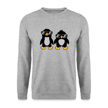 2 Sonnenbrille Pinguin Freunde - Unisex Pullover - Weißgrau meliert - Vorne - Alina (178cm) & Michal (187cm)