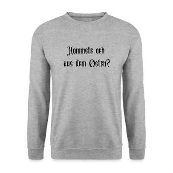 kommste och aus dem osten - Unisex Pullover - Weißgrau meliert - Vorne - Alina (178cm) & Michal (187cm)