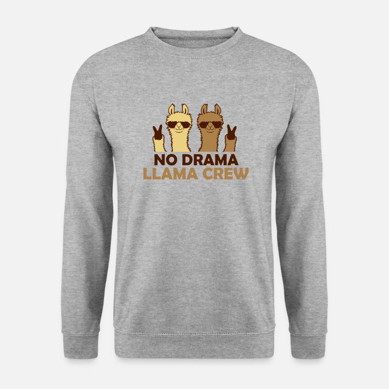 Crew No Drama Llama - Unisex Pullover - Weißgrau meliert